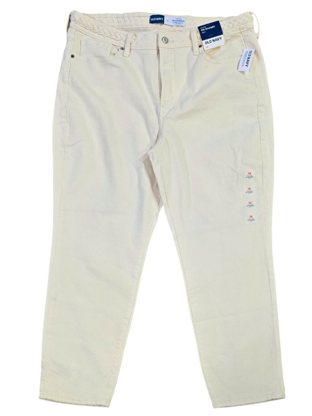 Old Navy NWT Cream High Waisted OG Straight Braided Ankle Jeans 584034
